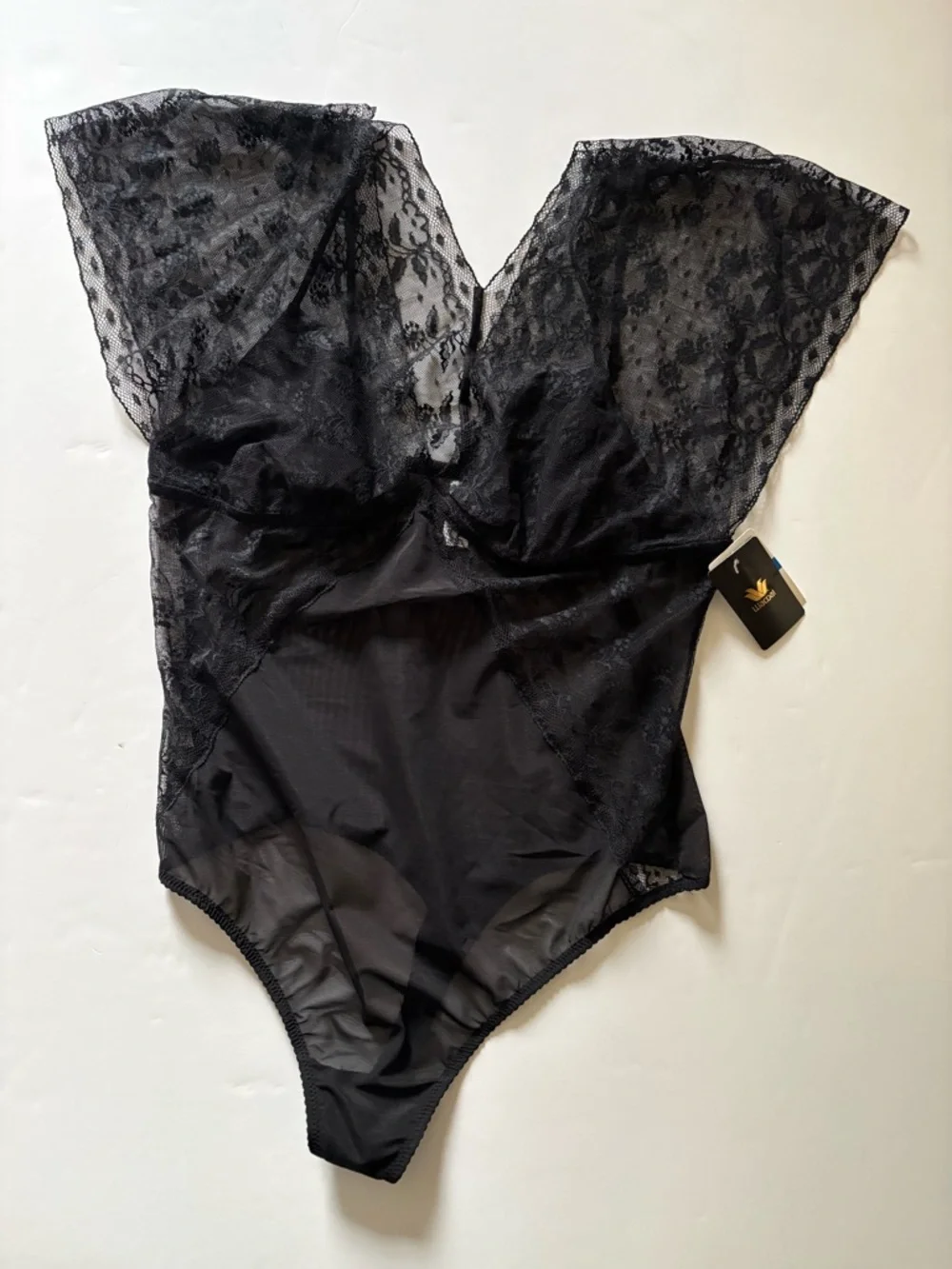 Wacoal Black Sheer Lace Plunge V-Neck Bodysuit - Picture 2 of 9